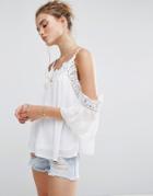New Look Crochet Insert Cold Shoulder Cami Top - White