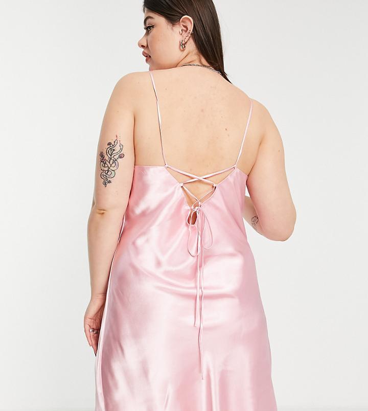 Vero Moda Curve Satin Cowl Neck Midi Night Dress In Light Pink