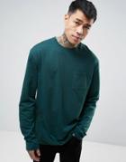 Asos Longline Long Sleeve T-shirt With Pocket In Green - Green
