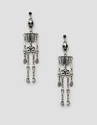 Asos Design Halloween Earrings With Hanging Skeleton In Silver - Silver