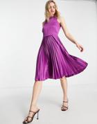 Closet London High Neck Pleated Midi Dress In Purple