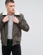 Selected Homme+ Flight Jacket With Removable Fleece Collar - Green