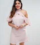 Asos Curve Ruffle Cold Shoulder Mini Dress With Button Detail - Multi