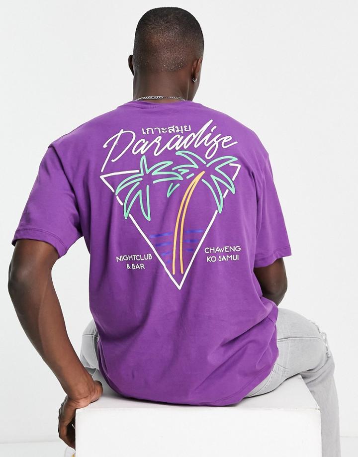 Only & Sons Oversized T-shirt With Paradise Back Print In Purple
