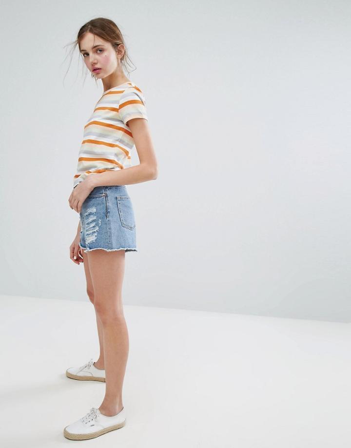 Monki Distressed Denim Mom Shorts - Blue