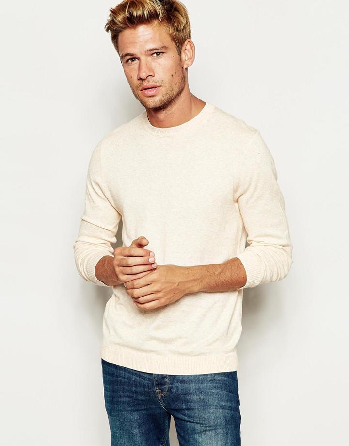 Asos Crew Neck Sweater In Cotton - Pastel Peach