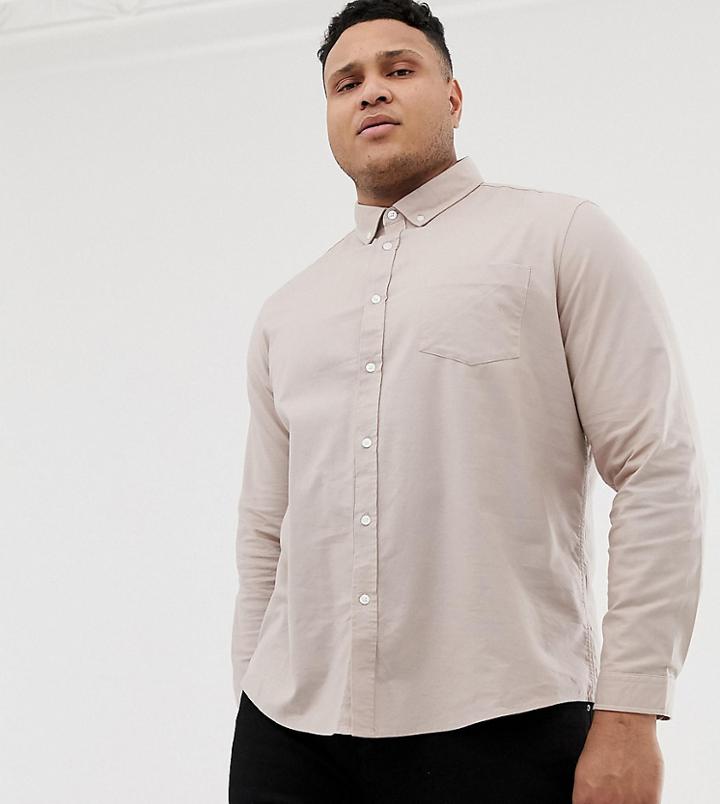 Asos Design Plus Slim Oxford Shirt With Button Down Collar In Light Brown