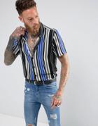Reclaimed Vintage Inspired Chiffon Stripe Shirt In Reg Fit - Blue