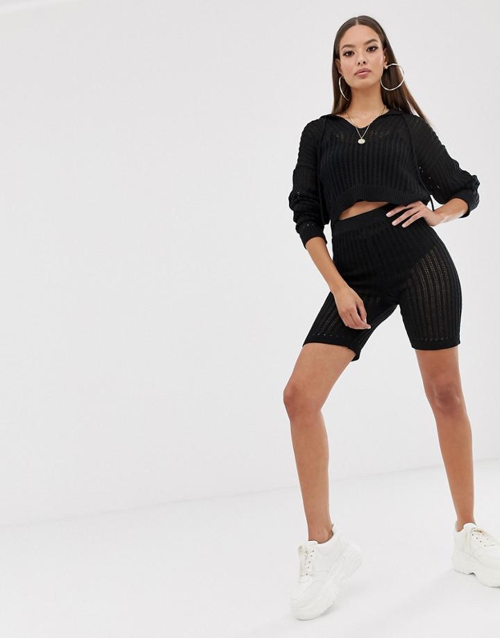 Asos Design Two-piece Mesh Cropped Legging Shorts-black