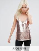 Asos Petite Sequin Cami With V-neck - Green