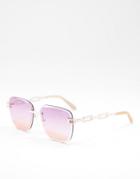 Quay No Cap Square Sunglasses With Chain Detail Ombre Lens In Gold