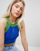 Asos Design Bright Crochet Top-blue