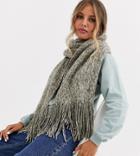 Stitch & Pieces Exclusive Gray Marl Scarf With Tassels