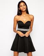 Lipsy Sweetheart Prom Dress With Embellished Waist - Black
