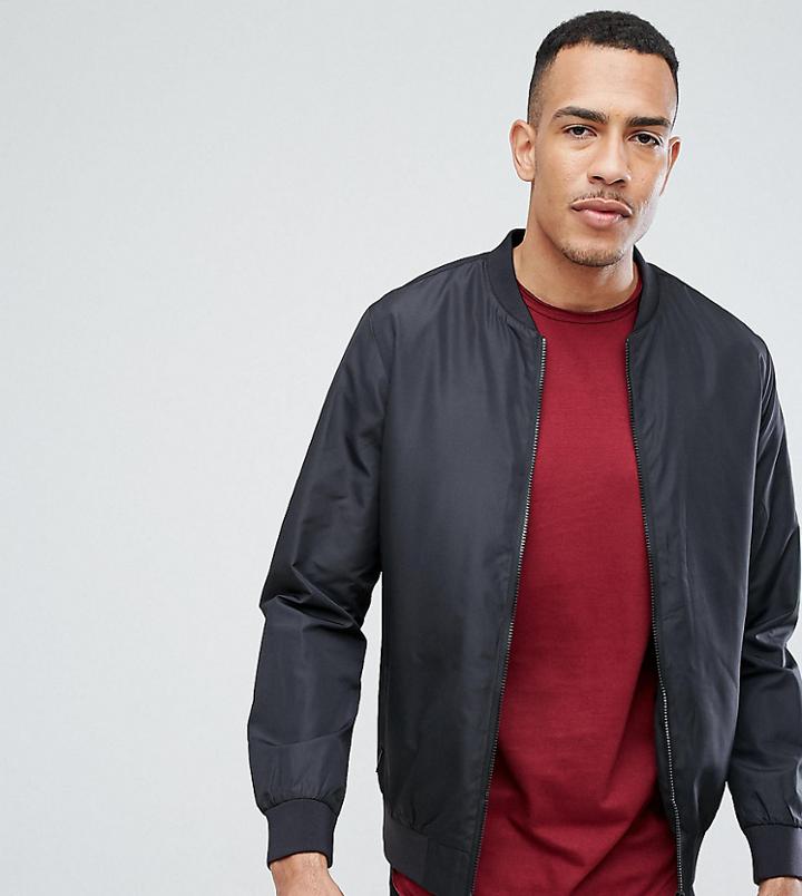 Brave Soul Tall Nylon Lightweight Bomber Jacket - Black