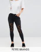 New Look Petite Lace Insert Skinny Jeans - Black