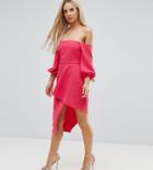 Asos Petite Bardot Midi Dress With Tiered Wrap Skirt - Pink