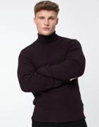 French Connection Ribbed Roll Neck Sweater In Chateaux-red