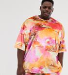 Asos Design Plus Two-piece Oversized T-shirt With All Over Palm Scene Print In Velour - Multi
