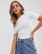 Asos Design Slim Rib T-shirt In White - White