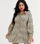 In The Style X Dani Dyer Plus Animal Print Mini Skater Shirt Dress-multi