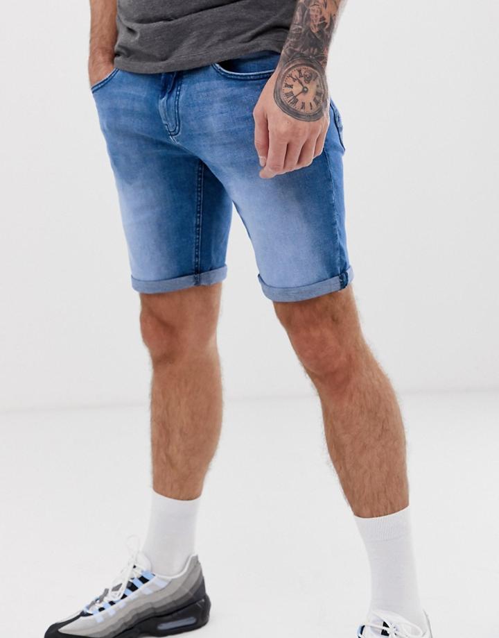Celio Denim Short In Bright Blue Wash - Blue
