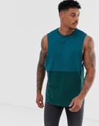 Asos Design Organic Relaxed Sleeveless T-shirt With Dropped Armhole With Contrast Yoke In Green