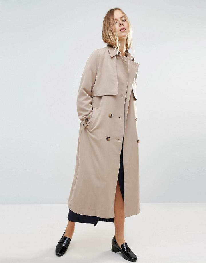 Ganni Trench With Double Front Flap - Beige