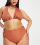 Asos Design Curve Mix And Match High Waist Bikini Bottom In Rust Glitter-copper