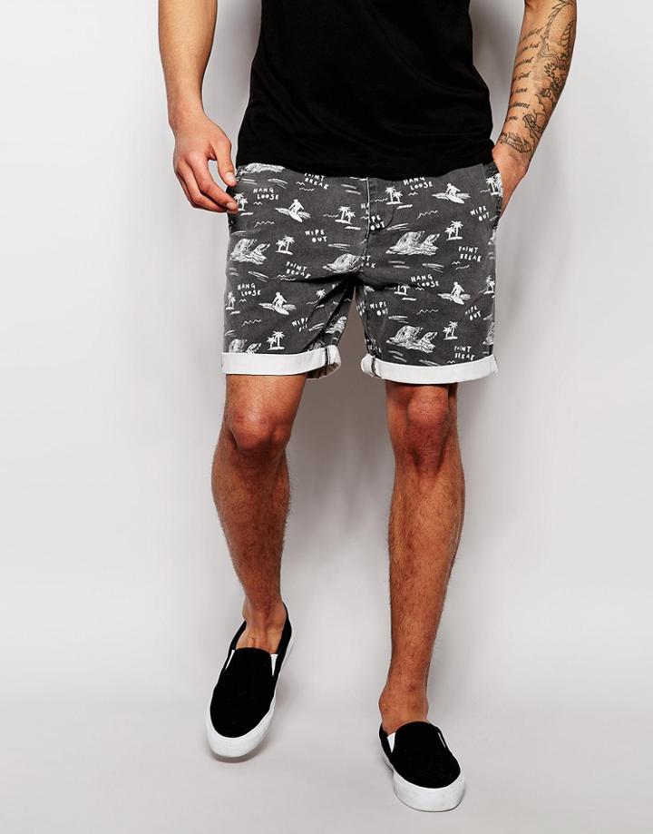 Asos Chino Shorts In Mid Length With Elasticated Waist - Black