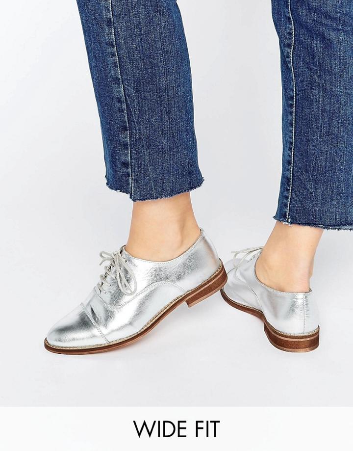 Asos Muse Wide Fit Lace Up Flat Shoes - Silver