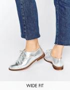 Asos Muse Wide Fit Lace Up Flat Shoes - Silver