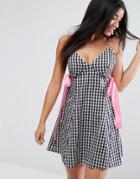Asos Gingham Sundress With Cut Outs And Tie Detail - Multi