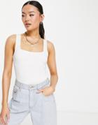 Asos Design Tank With Square Neck And Bust Seam In White