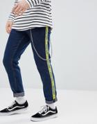 Asos Slim Jeans In Indigo With Side Stripe Text - Blue