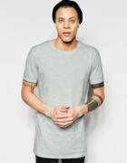 Asos Super Longline T-shirt With Oil Wash And Grin Stitch - Gray