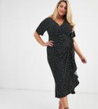 Asos Design Curve Exclusive Wrap Midi Dress In Mono Spot-multi