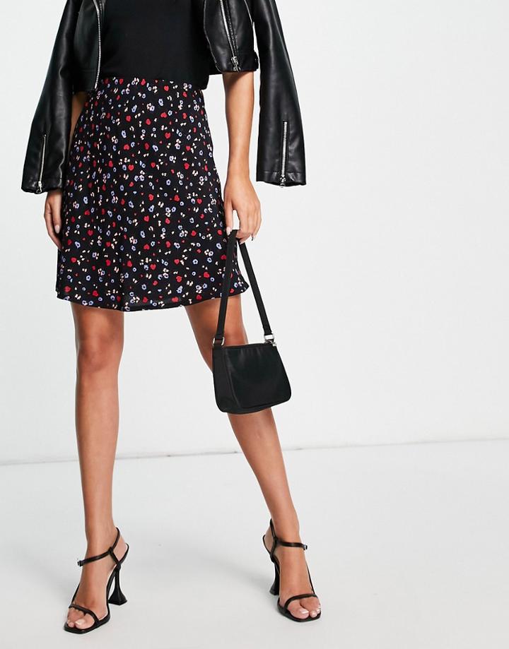 Nobody's Child Camilla Ditsy Floral Bias Cut Mini Skirt In Black