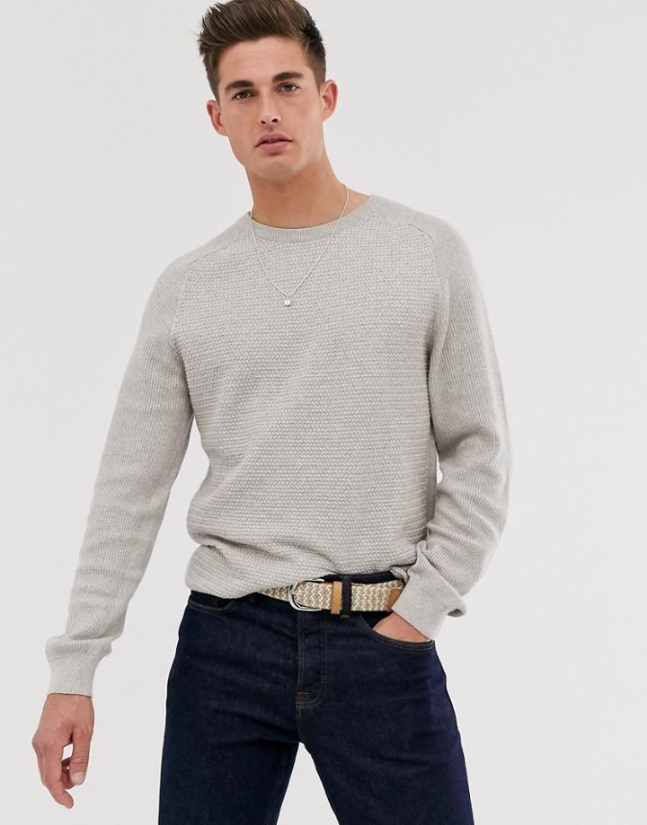 Jack & Jones Premium Cotton Crew Neck Textured Sweater In Gray-green