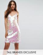 Naanaa Tall Mini Sequin Dress In Irredescent Sequin - White