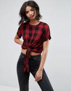 Asos Casual Tie Front Top In Check - Multi