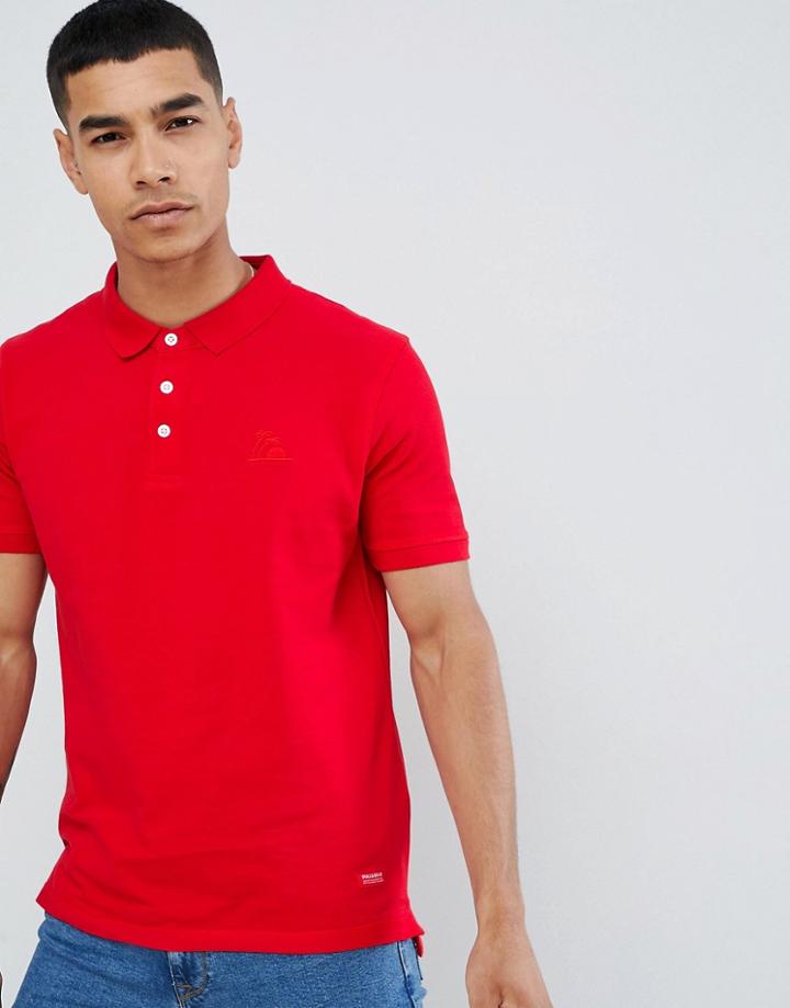 Pull & Bear Join Life Polo In Red With Sunset Embroidery - Red