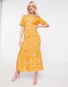 Asos Design Pephem Midi Tea Dress In Orange Floral Print-multi