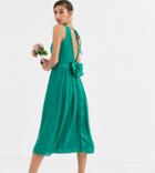 Tfnc Tall Bridesmaid Midi Dress With Satin Bow Back In Emerald Green