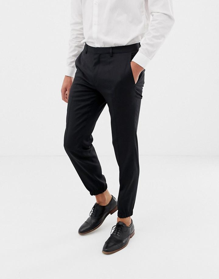 Hugo Taylor Slim Fit Cuff Hem Dress Pants In Black - Black