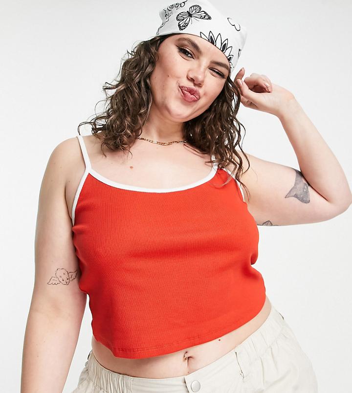 Collusion Plus Contrast Cami Top In Red