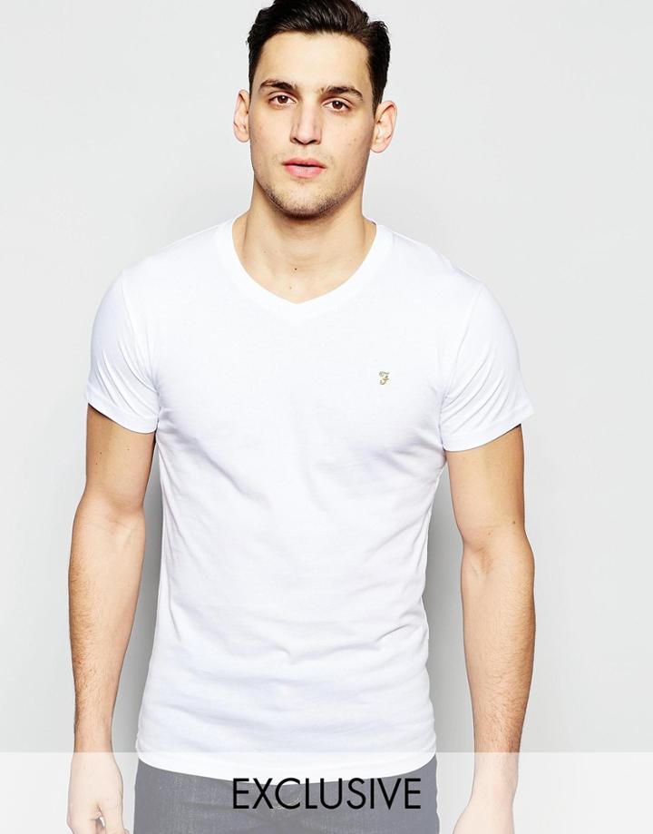 Farah T-shirt With V Neck & F Logo Slim Fit Exclusive - White