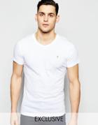 Farah T-shirt With V Neck & F Logo Slim Fit Exclusive - White