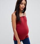 Asos Design Maternity Ruffle Cami In Rib - Red