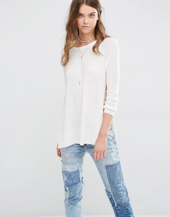 Pull & Bear Lightweight Knitted Jumper With Round Neck In Cream - Ecru